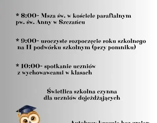 Inauguracja roku szkolnego w Szczańcu – plan uroczystości 1 września