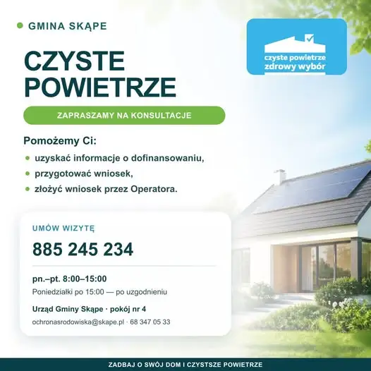 Gmina Skąpe uruchamia punkt konsultacyjny programu Czyste Powietrze