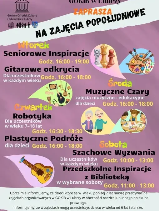 Zajęcia popołudniowe w GOKiB Lubrza – zapisy od 1 października