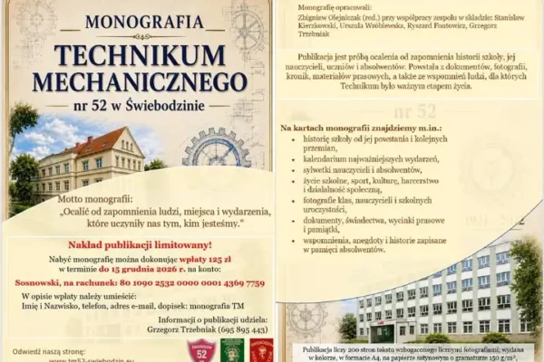 Świebodzin: trwają prace nad monografią Technikum Mechanicznego nr 52 – poszukiwani absolwenci