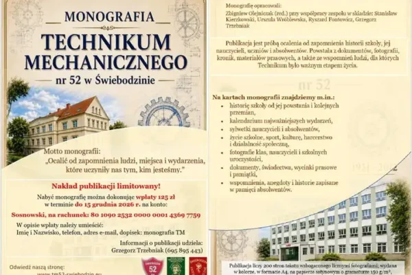 Monografia Technikum Mechanicznego nr 52 w Świebodzinie — historia szkoły w jednym tomie