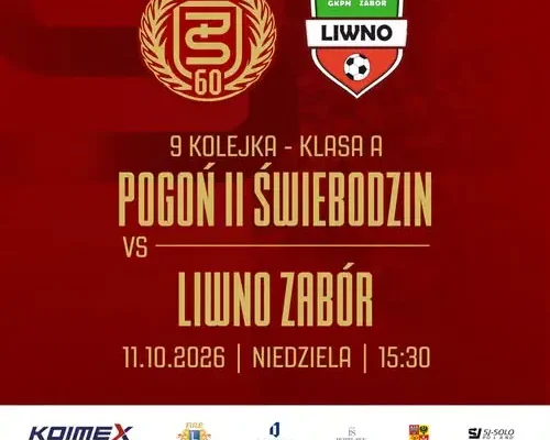 Pogoń II Świebodzin zagra z Liwno Zabór w 9. kolejce Klasy A